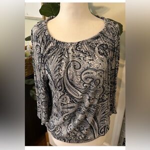 Michael Kors paisley print blue and white cinch waist blouse size XS